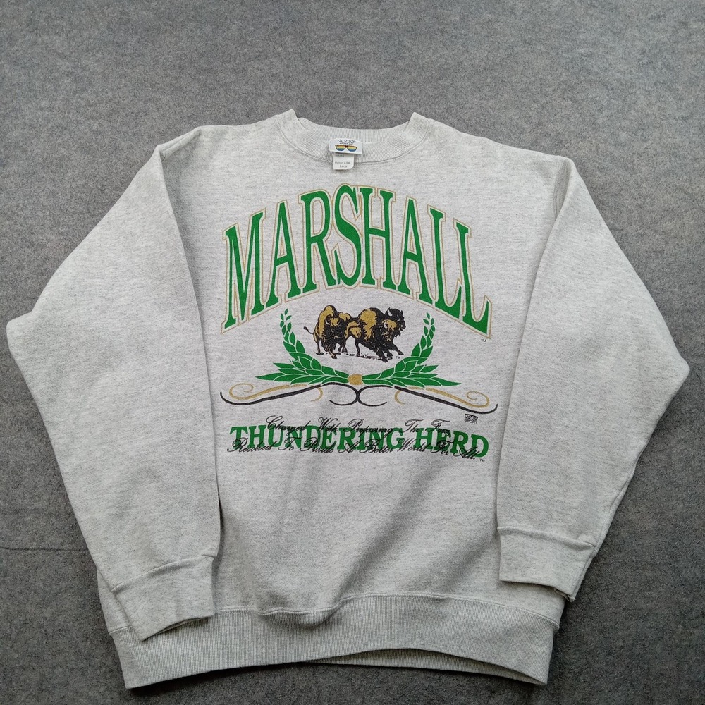 Vintage Marshall Thundering Herd‎ Sweatshirt Mens Large Gray NCAA College 90s